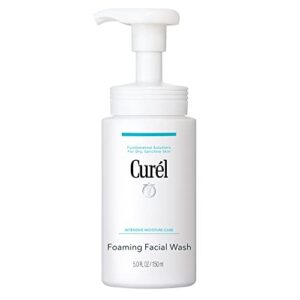 curel japanese skin care foaming daily face wash for sensitive skin, hydrating facial cleanser for dry skin, ph-balanced and fragrance-free, 5 ounces (step 2 of 2-step skincare)
