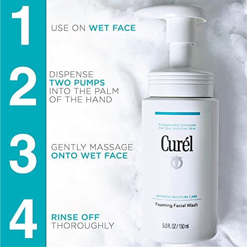 Curel Japanese Skin Care Foaming Daily Face Wash for Sensitive Skin, Hydrating Facial Cleanser for Dry Skin, pH-Balanced and Fragrance-Free, 5 Ounces (Step 2 of 2-Step Skincare)