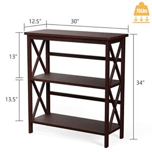 Tangkula 3-Tier Bookcase and Bookshelf, Wooden Open Shelf Bookcase, X-Design Etagere Bookshelf for Home Living Room Office, Multi-Functional Storage Shelf Units for Collection (Espresso)