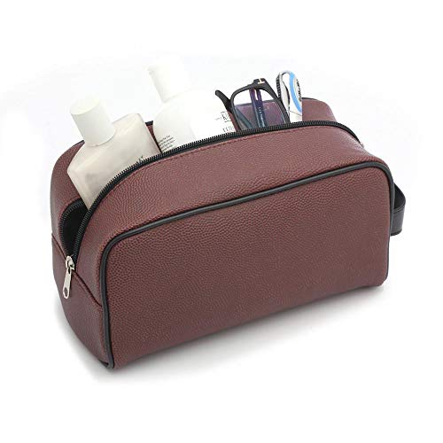 Oklahoma Sooners Football Leather Travel Toiletry Kit Zippered Pouch Bag - made from the same exact materials as a football - Brown