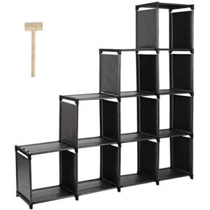 dazhom 10-cube storage organizer rack, staircase organizer modular bookcase, diy storage organizer closet shelf, bookcase in living room, children’s room, bedroom for toys and daily necessities, black
