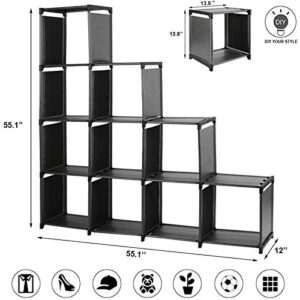 DazHom 10-Cube Storage Organizer Rack, Staircase Organizer Modular Bookcase, DIY Storage Organizer Closet Shelf, Bookcase in Living Room, Children’s Room, Bedroom for Toys and Daily Necessities, Black