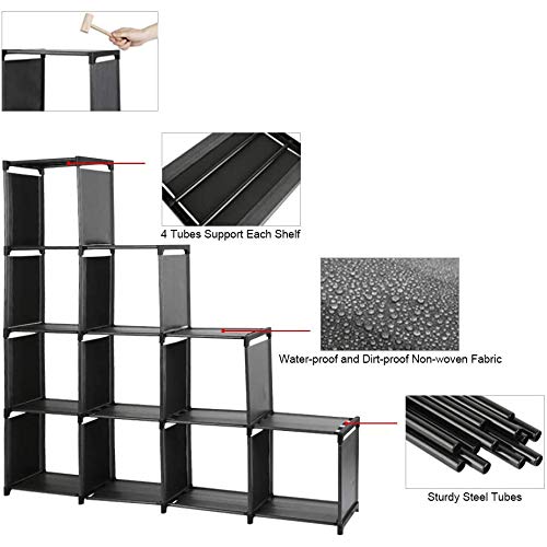 DazHom 10-Cube Storage Organizer Rack, Staircase Organizer Modular Bookcase, DIY Storage Organizer Closet Shelf, Bookcase in Living Room, Children’s Room, Bedroom for Toys and Daily Necessities, Black