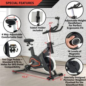 Women’s Health Men’s Health - Indoor Cycling Exercise Bike - Stationary Bike with Bluetooth Smart Connect - Stationary Exercise Bikes for Home Gym Designed to Work with the MyCloudFitness App