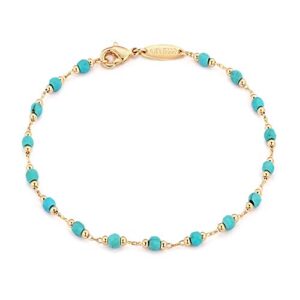 MEVECCO Gold Round Turquoise Beaded Bracelets,14K Gold Plated Handmade Cute Dainty Bracelet for Women