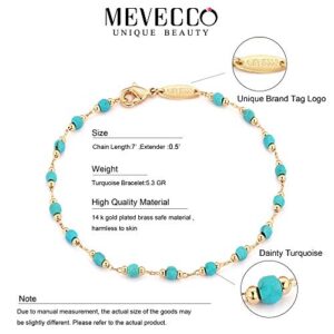 MEVECCO Gold Round Turquoise Beaded Bracelets,14K Gold Plated Handmade Cute Dainty Bracelet for Women