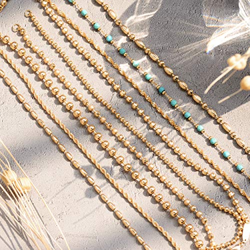MEVECCO Gold Round Turquoise Beaded Bracelets,14K Gold Plated Handmade Cute Dainty Bracelet for Women