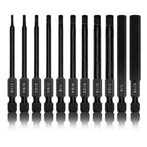 neiko 01147a allen wrench drill bits, 11-piece hex drill bit set, sae sizes 1/16" to 5/16", magnetic hex head bits, 3" quick release shanks, s2 steel, compatible with power drills and impact drivers