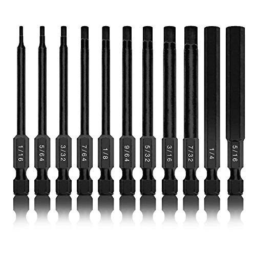 Neiko 01147A Allen Wrench Drill Bits, 11-Piece Hex Drill Bit Set, SAE Sizes 1/16" to 5/16", Magnetic Hex Head Bits, 3" Quick Release Shanks, S2 Steel, Compatible with Power Drills and Impact Drivers