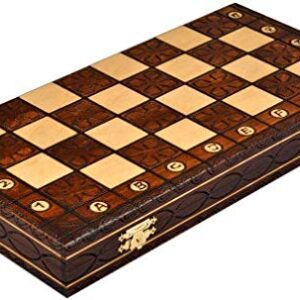 Handmade European Wooden Chess Set with Flowers, 16 Inch Board and Hand Carved Chess Pieces