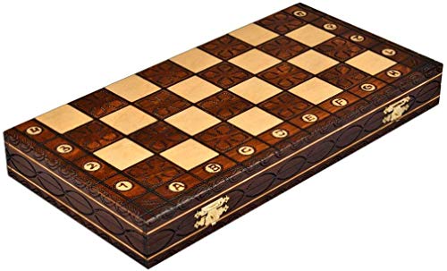 Handmade European Wooden Chess Set with Flowers, 16 Inch Board and Hand Carved Chess Pieces