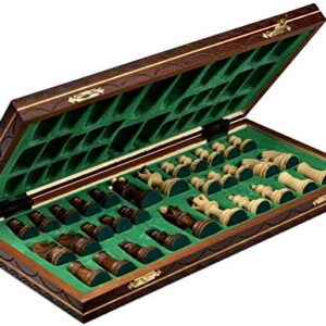 Handmade European Wooden Chess Set with Flowers, 16 Inch Board and Hand Carved Chess Pieces