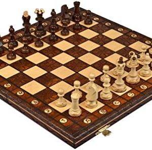 Handmade European Wooden Chess Set with Flowers, 16 Inch Board and Hand Carved Chess Pieces