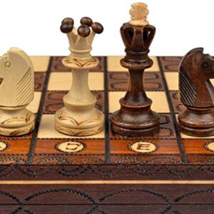 Handmade European Wooden Chess Set with Flowers, 16 Inch Board and Hand Carved Chess Pieces