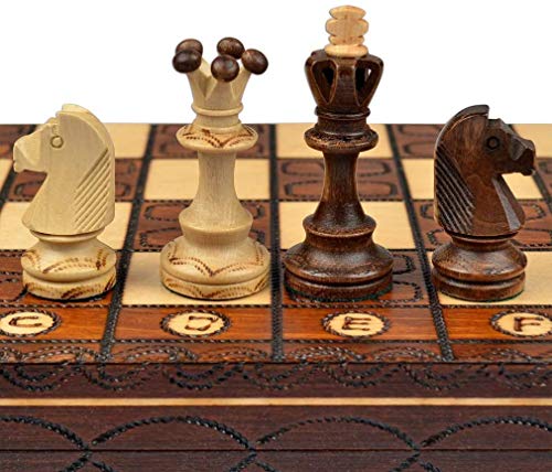 Handmade European Wooden Chess Set with Flowers, 16 Inch Board and Hand Carved Chess Pieces