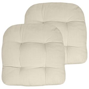 sweet home collection patio cushions outdoor chair pads premium comfortable thick fiber fill tufted 19" x 19" seat cover, 2 pack, cream