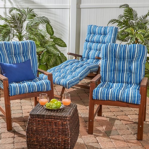 Greendale Home Fashions Outdoor Seat/Back Chair Cushion, 2 Count (Pack of 1), Steel Blue Stripe