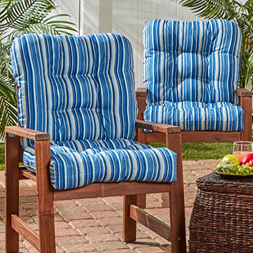 Greendale Home Fashions Outdoor Seat/Back Chair Cushion, 2 Count (Pack of 1), Steel Blue Stripe