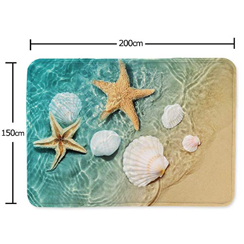 Ormis Starfish and Seashell Pattern Area Rug,Modern Flannel Microfiber Non-Slip Floor Mat Carpet,5'x7'