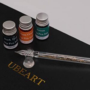 UBEART Glass Dip Pen Set,28 Pieces Calligraphy Set Includes 24 Color Inks Cleaning Cup Pen Holder 2 Crystal Glass Pens,Calligraphy Kit Ideas for Birthday Graduation Gifts Beginners