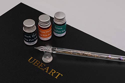 UBEART Glass Dip Pen Set,28 Pieces Calligraphy Set Includes 24 Color Inks Cleaning Cup Pen Holder 2 Crystal Glass Pens,Calligraphy Kit Ideas for Birthday Graduation Gifts Beginners