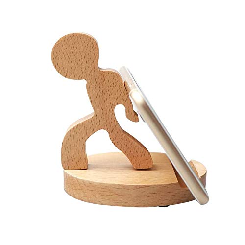 Cool Guy Cell Phone Stand for Desk, Free Hands Wooden Desk Phone Holder Desktop Accessories, Mount for iPhone Smartphones and Tablets，Great for Daily Use or Gift