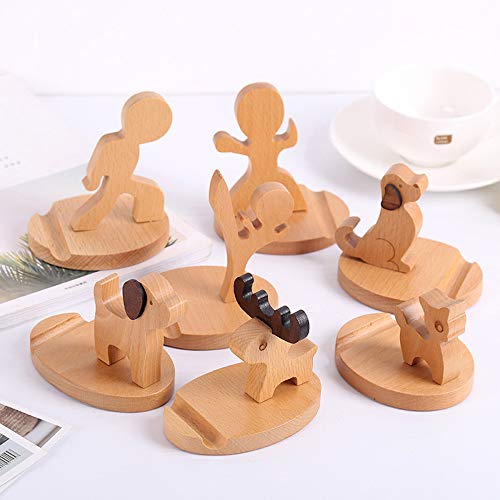 Cool Guy Cell Phone Stand for Desk, Free Hands Wooden Desk Phone Holder Desktop Accessories, Mount for iPhone Smartphones and Tablets，Great for Daily Use or Gift