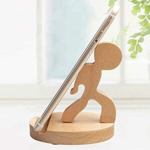 Cool Guy Cell Phone Stand for Desk, Free Hands Wooden Desk Phone Holder Desktop Accessories, Mount for iPhone Smartphones and Tablets，Great for Daily Use or Gift