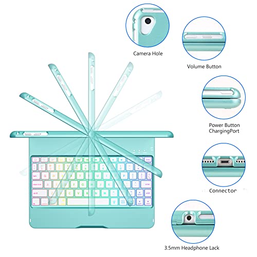 MMK Keyboard Case Compatible for iPad 9.7 Inch 2018 6th Gen, Detachable Wireless Bluetooth Keyboard Compatible with iPad 2017 (5th Gen)- Air 2/ Air Case, Magnetic Auto Sleep/Wake (Lake Blue)