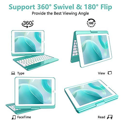 MMK Keyboard Case Compatible for iPad 9.7 Inch 2018 6th Gen, Detachable Wireless Bluetooth Keyboard Compatible with iPad 2017 (5th Gen)- Air 2/ Air Case, Magnetic Auto Sleep/Wake (Lake Blue)