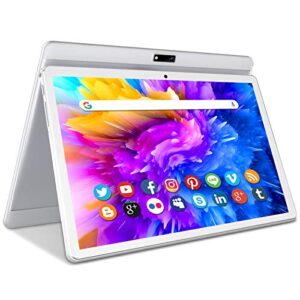 tablet 10 inch android 9 hd dual sim tablets with quad core, 32gb rom /128 gb expand, 3g phone call, wifi, bluetooth, dual camera, gps, ips touchscreen, gms google certified tablet pc, (white)