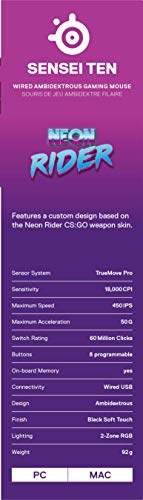 SteelSeries Sensei Ten - Gaming Mouse - 18, 000 CPI Truemove Pro Optical Sensor - Ambidextrous design - 8 Programmable Buttons - CS: GO Neon Rider Edition PC