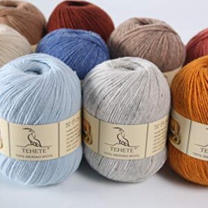 TEHETE 100% Merino Wool Yarn for Knitting 3-Ply Luxury Warm Soft Lightweight Crochet Yarn (Light Grey)