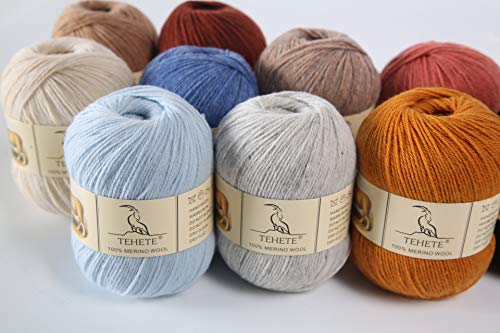 TEHETE 100% Merino Wool Yarn for Knitting 3-Ply Luxury Warm Soft Lightweight Crochet Yarn (Light Grey)