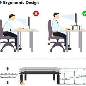 BONTEC 2 Pack Monitor Stand Riser, 3 Height Adjustable Monitor Stand with Pen Holder, Ergonomic Metal Laptop Stand with Cable Management, Great Computer Stand for Laptop, iMac, PC, Printer, 14.5 in