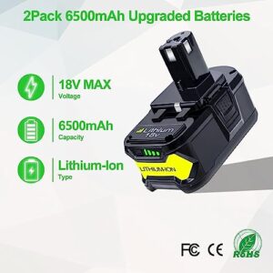 FSKE 2Pack 6.5Ah P108 Battery Replacement for Ryobi 18V Battery P108