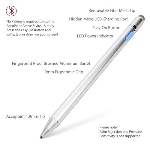 BoxWave Stylus Pen Compatible with LG V60 ThinQ 5G (Single Screen) (Stylus Pen by BoxWave) - AccuPoint Active Stylus, Electronic Stylus with Ultra Fine Tip - Metallic Silver