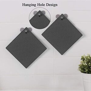 Silicone Trivets for Hot Pots and Pans, Multi-Purpose Trivet Mat for Hot Dishes Set of 4, Heat Resistant Durable Flexible Silicone Pot Mat for Countertop, Easy to Wash and Dry, Dark Gray, Square