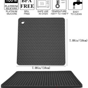 Silicone Trivets for Hot Pots and Pans, Multi-Purpose Trivet Mat for Hot Dishes Set of 4, Heat Resistant Durable Flexible Silicone Pot Mat for Countertop, Easy to Wash and Dry, Dark Gray, Square