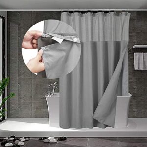 n&y home waffle weave shower curtain with snap-in fabric liner set, 12 hooks included - grey shower curtain hotel style, water-repellent & washable, mesh top window - 71x72, gray