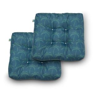 duck covers water-resistant 19 x 19 x 5 inch indoor outdoor seat cushions, blue oasis palm, 2-pack
