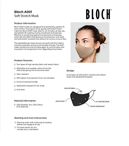 Bloch Soft Stretch Reusable Face Mask, White, Adult, 3 Count (Pack of 1)