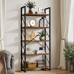 yitahome 5 tiers bookshelf, artsy modern bookcase, book rack, storage rack shelves books holder organizer for books/movies in living room/home/office - rustic brown (ftofbc-0016)