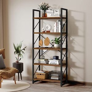 YITAHOME 5 Tiers Bookshelf, Artsy Modern Bookcase, Book Rack, Storage Rack Shelves Books Holder Organizer for Books/Movies in Living Room/Home/Office - Rustic Brown (FTOFBC-0016)