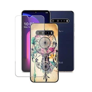 case for lg v60 thinq 5g cover + screen protector tempered glass protective film - yzkj flexible soft gel black tpu silicone protection case for lg v60 thinq 5g (6.8") - llm10