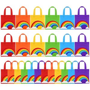 aneco 24 pieces rainbow non-woven bags tote gift bags rainbow party bags birthday bags with handles for party favors, 8 by 8 inches, 6 colors