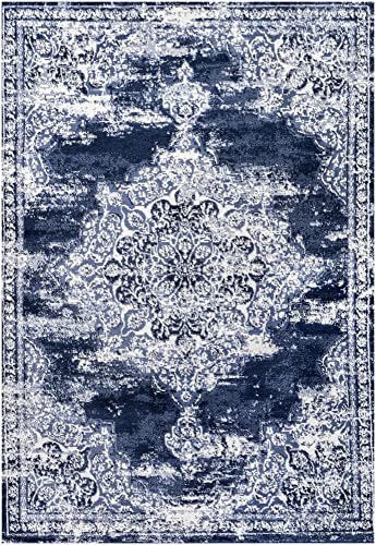 JONATHAN Y MDP400C-8 Alhambra Ornate Medallion Modern Indoor Area-Rug Vintage Bohemian Easy-Cleaning Bedroom Kitchen Living Room Non Shedding, 8 ft x 10 ft, Navy/Ivory