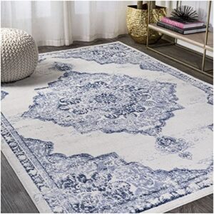 JONATHAN Y MDP400C-8 Alhambra Ornate Medallion Modern Indoor Area-Rug Vintage Bohemian Easy-Cleaning Bedroom Kitchen Living Room Non Shedding, 8 ft x 10 ft, Navy/Ivory