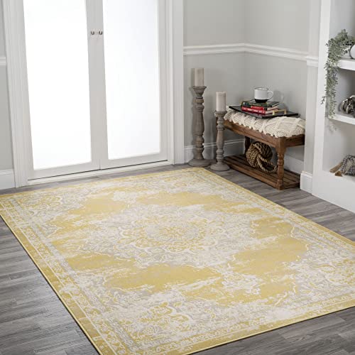 JONATHAN Y MDP400C-8 Alhambra Ornate Medallion Modern Indoor Area-Rug Vintage Bohemian Easy-Cleaning Bedroom Kitchen Living Room Non Shedding, 8 ft x 10 ft, Navy/Ivory