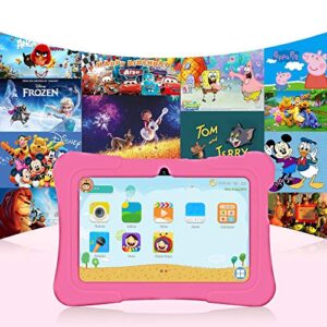 PRITOM 7 inch Kids Tablet, Quad Core Android 10, 32 GB ROM, WiFi, Bluetooth, Dual Camera, Educationl, Games, Parental Control, Kids Software Pre-Installed with Kids-Tablet Case (Light Pink)